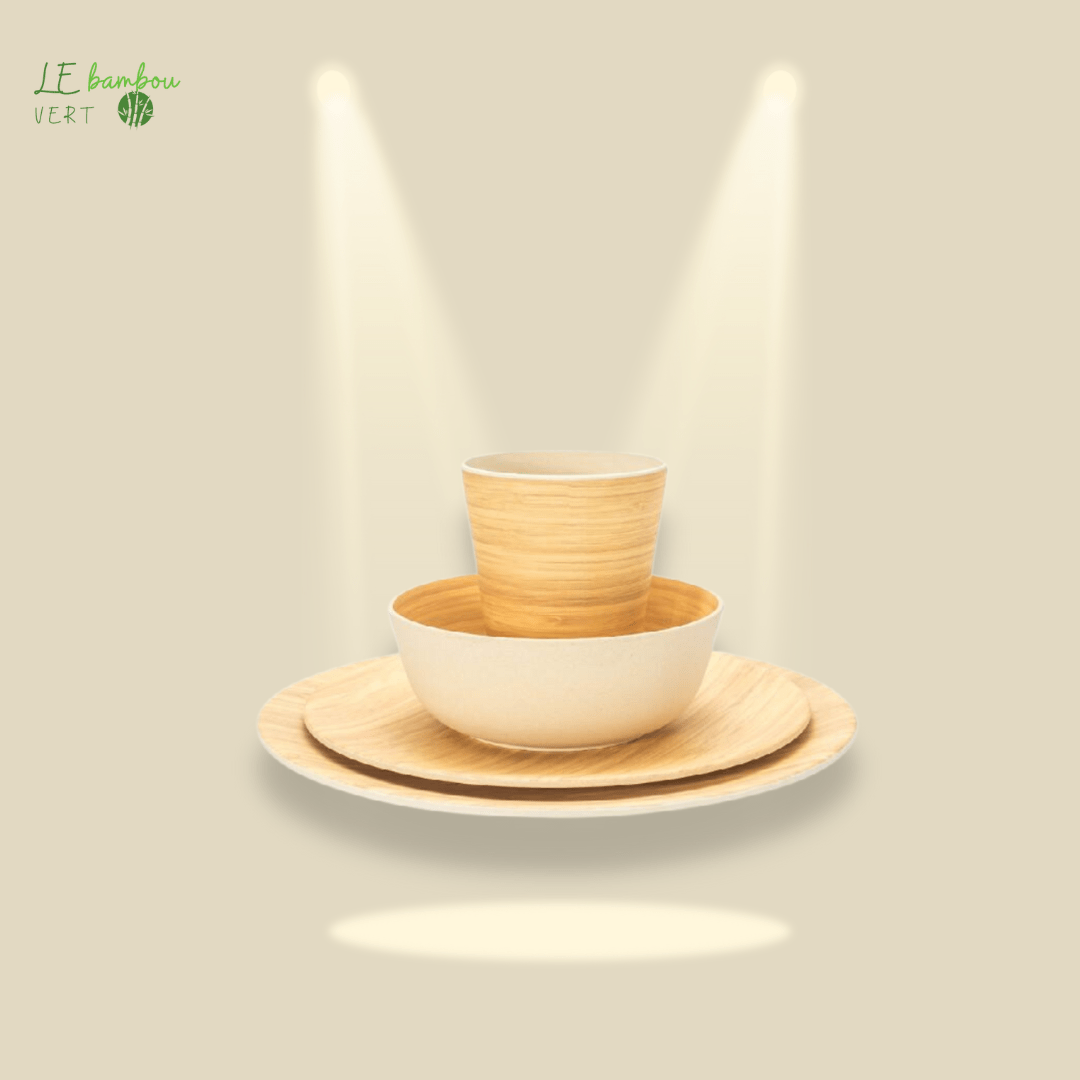 Set 4 pièces Assiettes en Bambou le bambou vert
