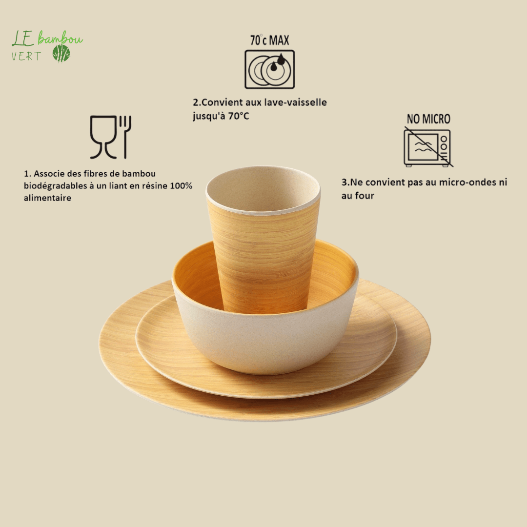 Set 4 pièces Assiettes en Bambou le bambou vert