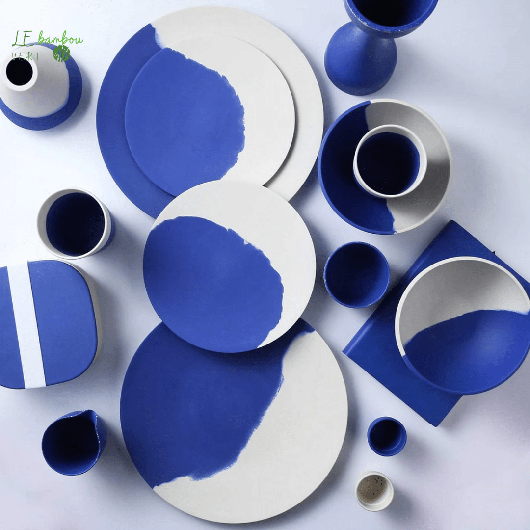 Ensemble de Vaisselle en Fibre de Bambou Bleues et Blanches 8Pcs 4001054342731-8 Pcs for 2 person-SPAIN le bambou vert
