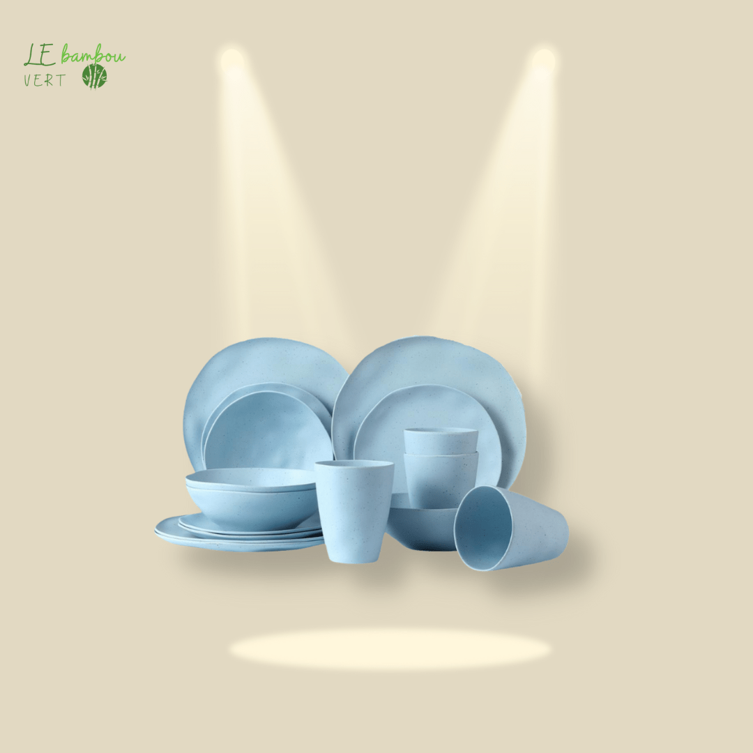Set de 16 Pièces en Fibre de Bambou - Le Bambou Vert le bambou vert