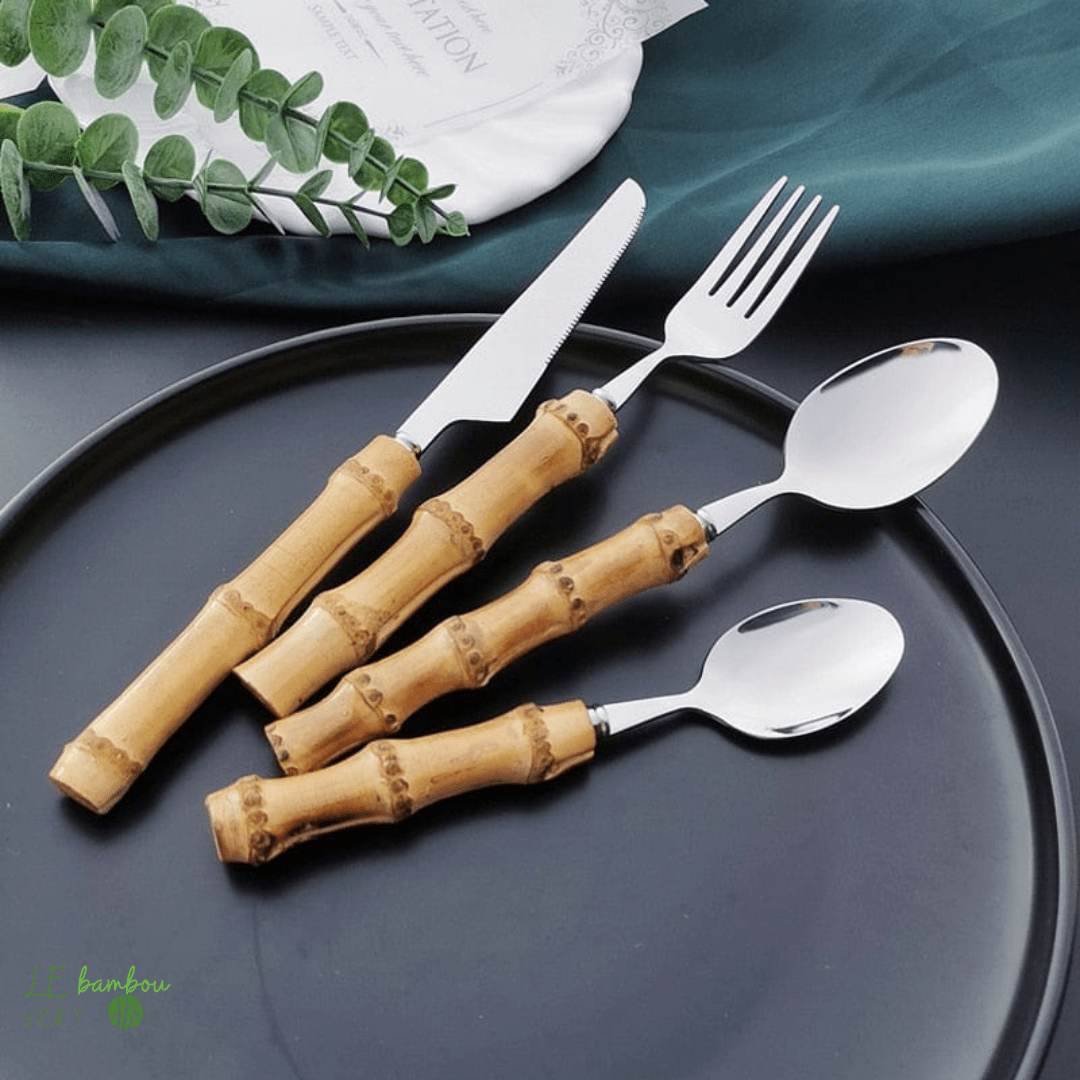 Ensembles de Couverts en Bambou Naturel et Acier Inoxydable 1005004095742555-China-24pcs le bambou vert