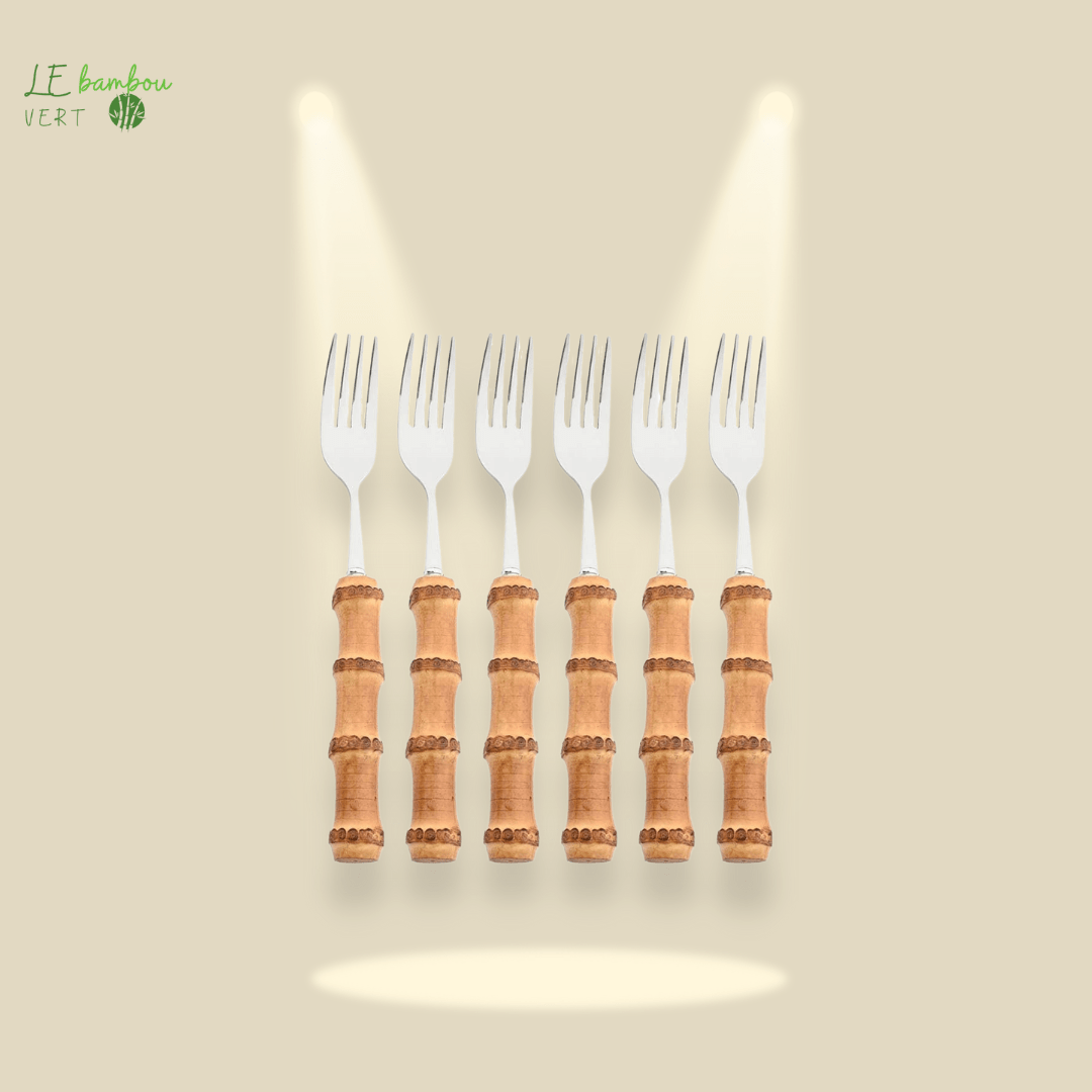 Fourchettes en bambou et en acier inoxydable 6pcs Argenté 1005003985863160-6Pcs Dinner Fork le bambou vert