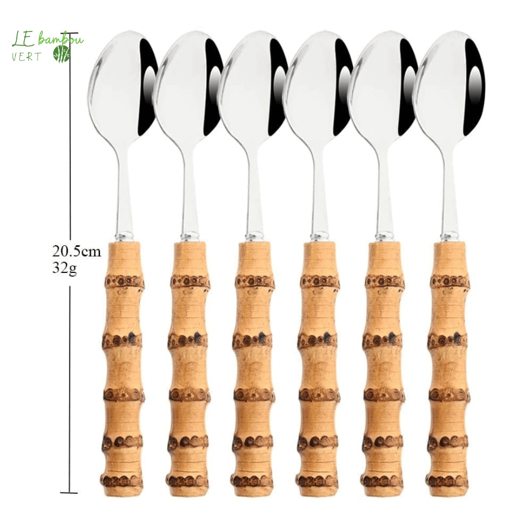 Grosses cuillères en bambou 6pcs Argenté 1005003985863160-6Pcs Dinner Spoon le bambou vert