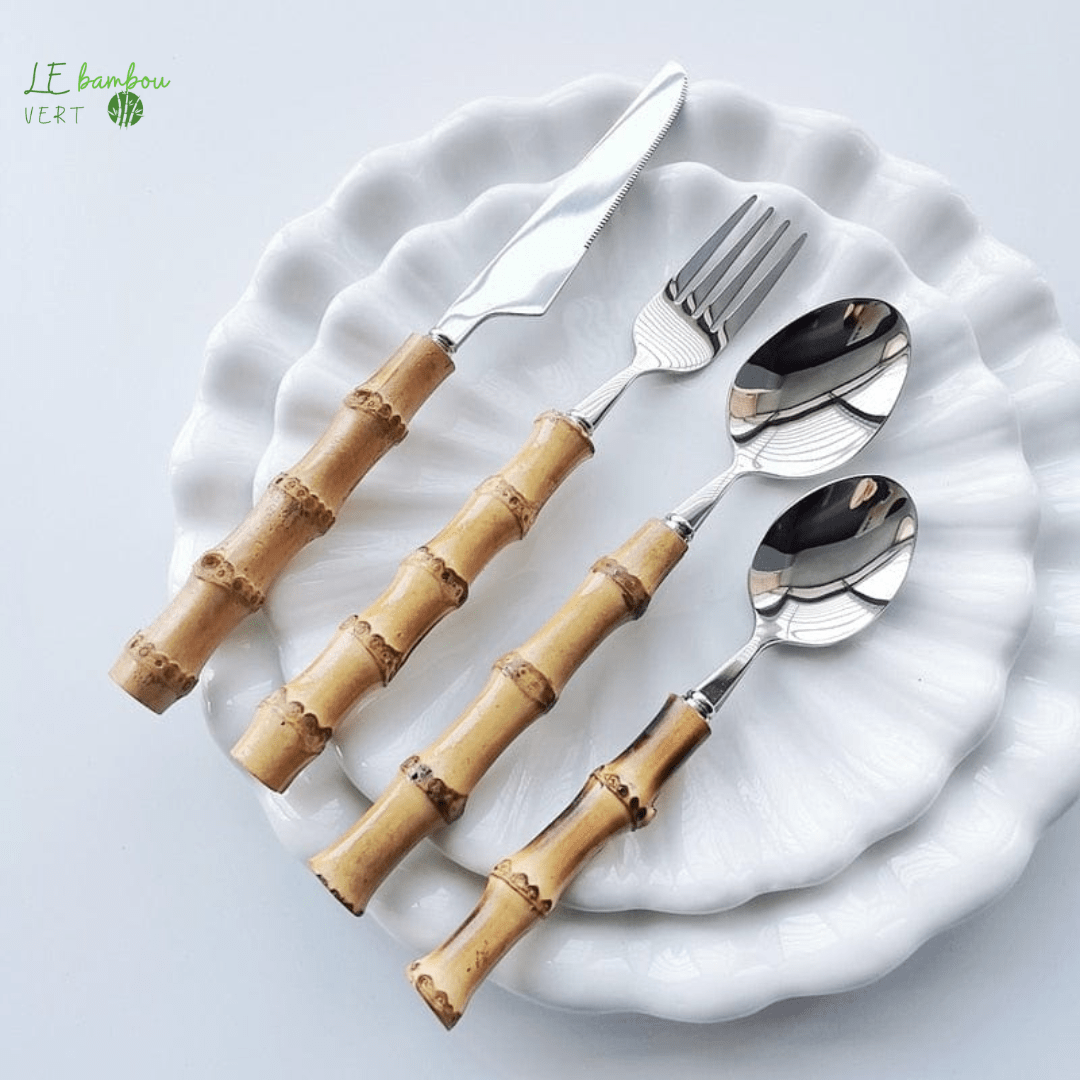 Ensembles de Couverts en Bambou Naturel et Acier Inoxydable 1005004095742555-China-4pcs le bambou vert