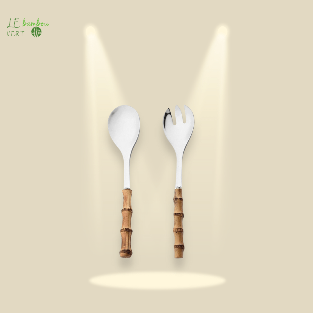 Fourchettes à Salade en Bambou 2/4Pcs Argenté le bambou vert