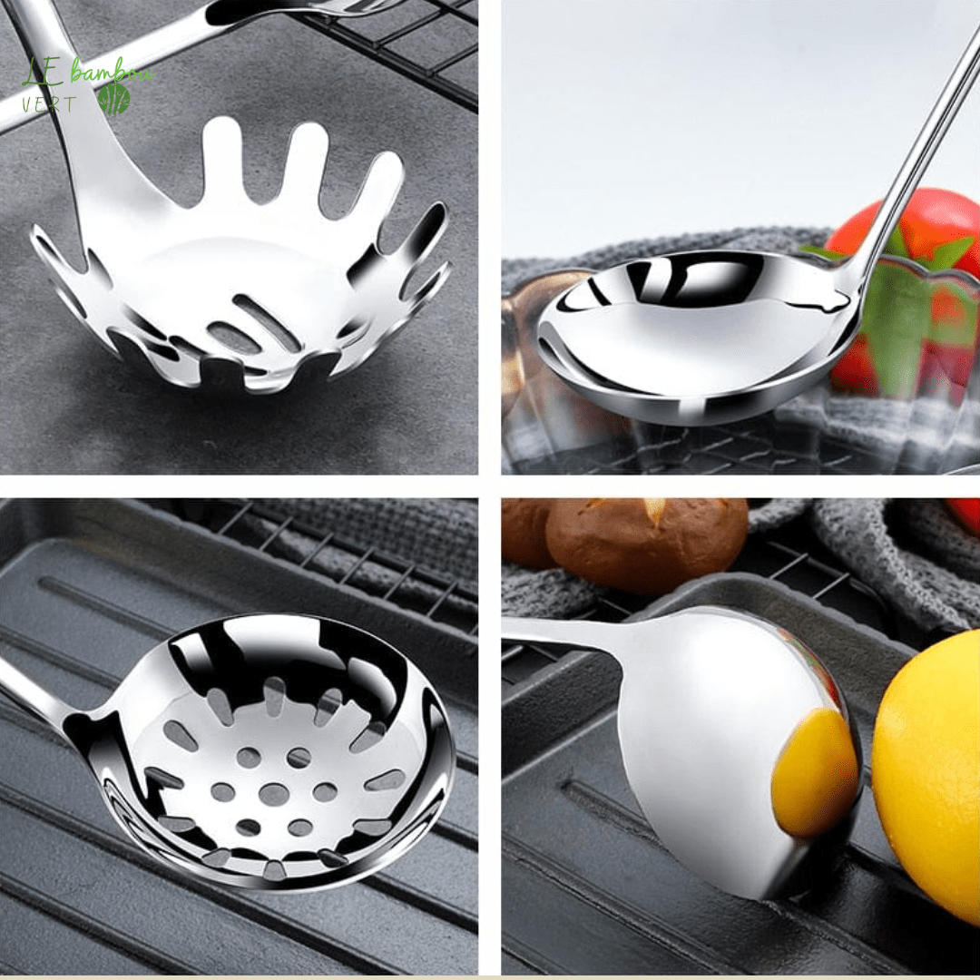 Louche Passoire manche en Bambou Accessoires de Cuisine le bambou vert