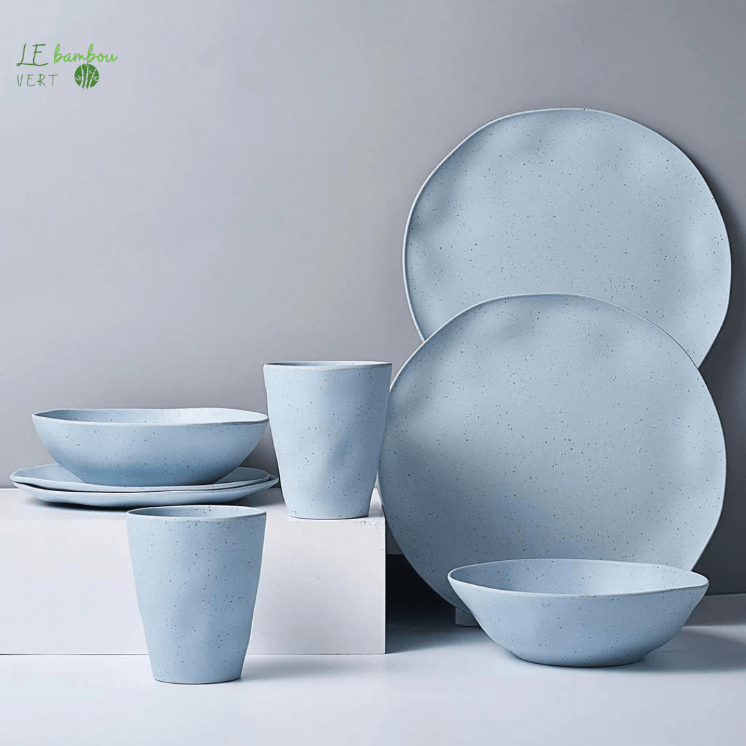 Set de 16 pièces en Fibre de Bambou Bleu le bambou vert