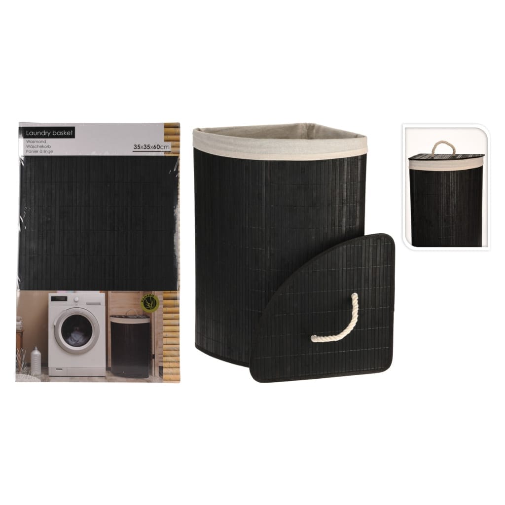 Panier à linge d'angle en Bambou Noir 443271 le bambou vert