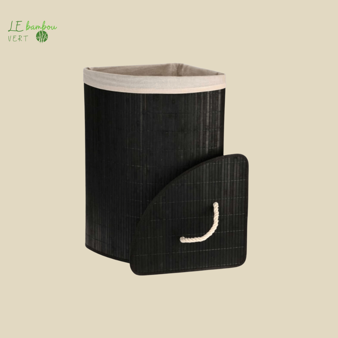 Panier à linge d'angle en Bambou Noir 443271 le bambou vert