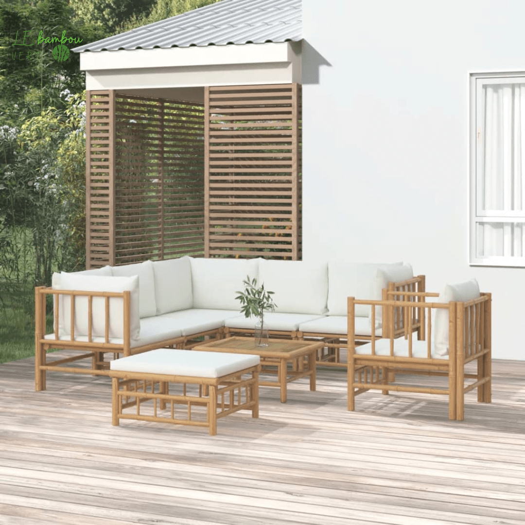 Salon de jardin en bambou naturel 8 pcs 8720845745189 3155190 le bambou vert