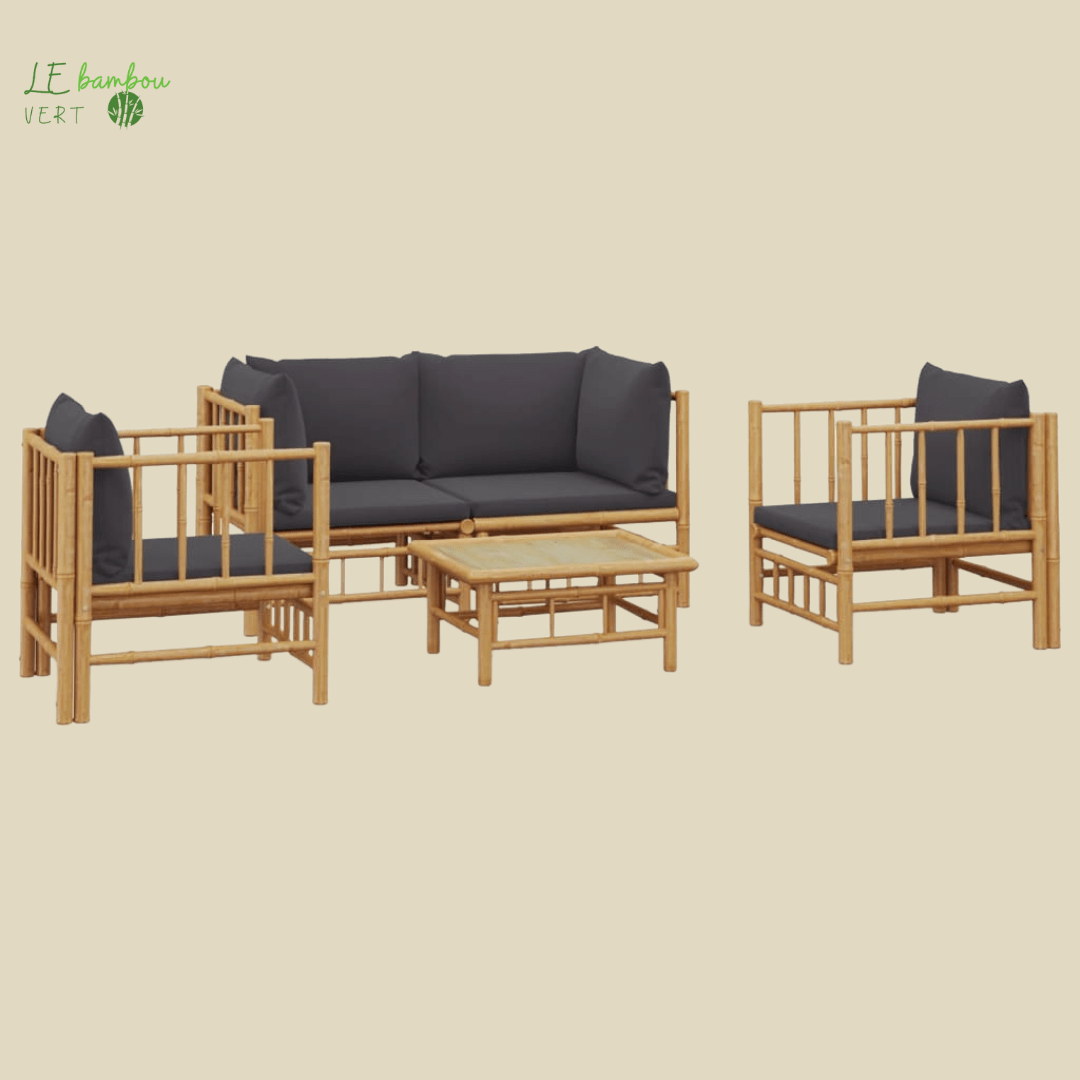 Salon de jardin en bambou 5 pcs le bambou vert
