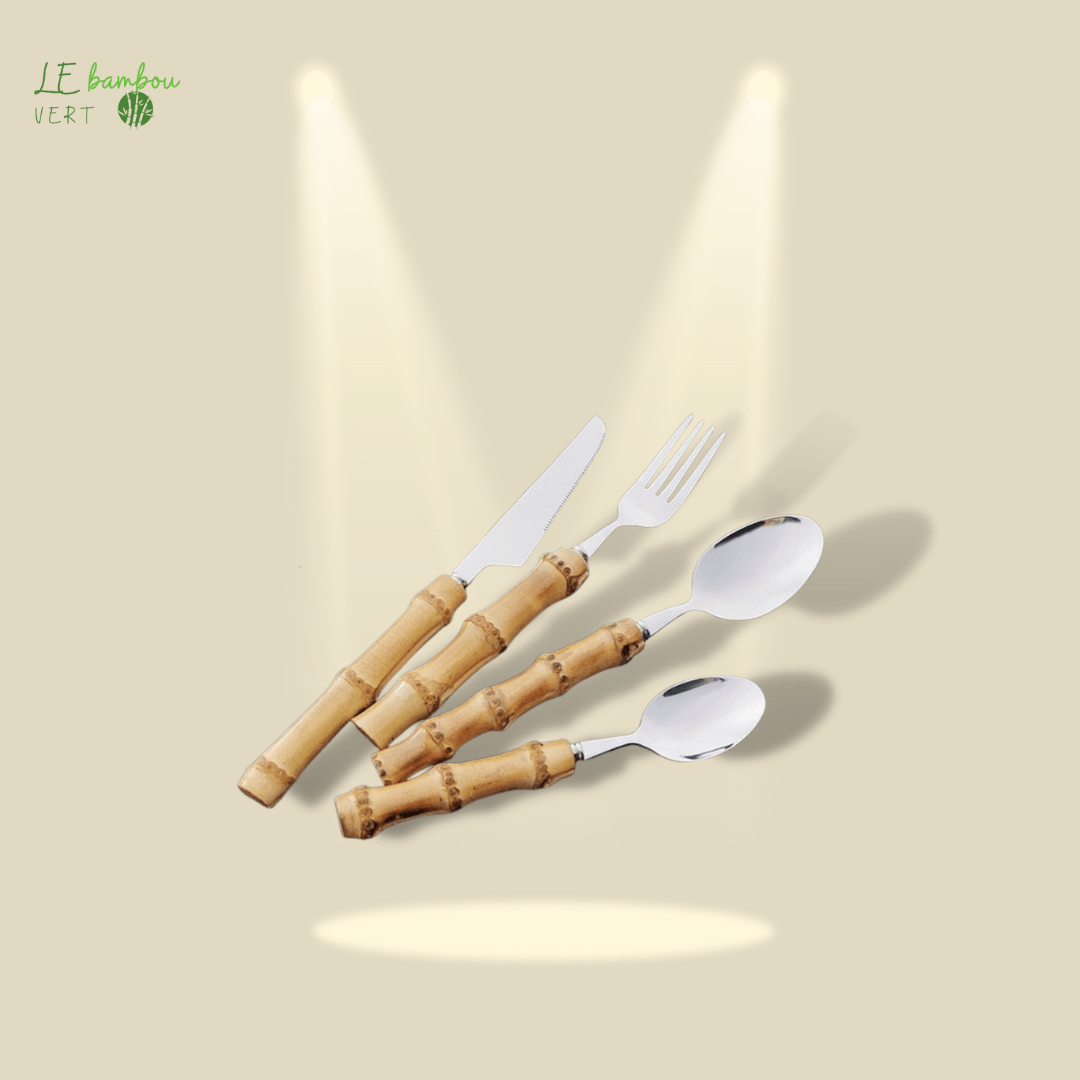 Ensembles de Couverts en Bambou Naturel et Acier Inoxydable le bambou vert