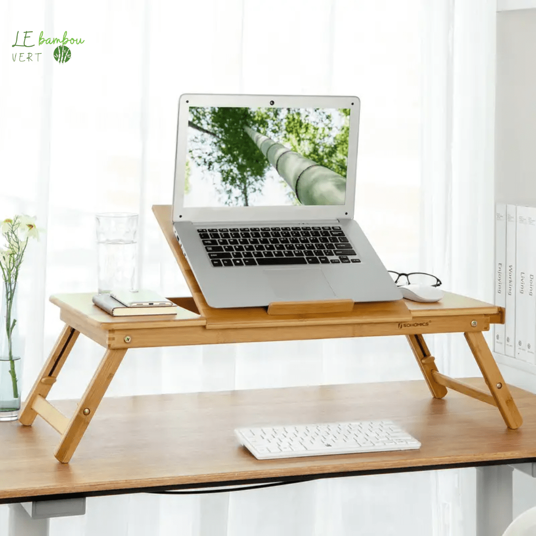 Table de lit pliante en Bambou pour ordinateur portable 604178063696337-Beige le bambou vert