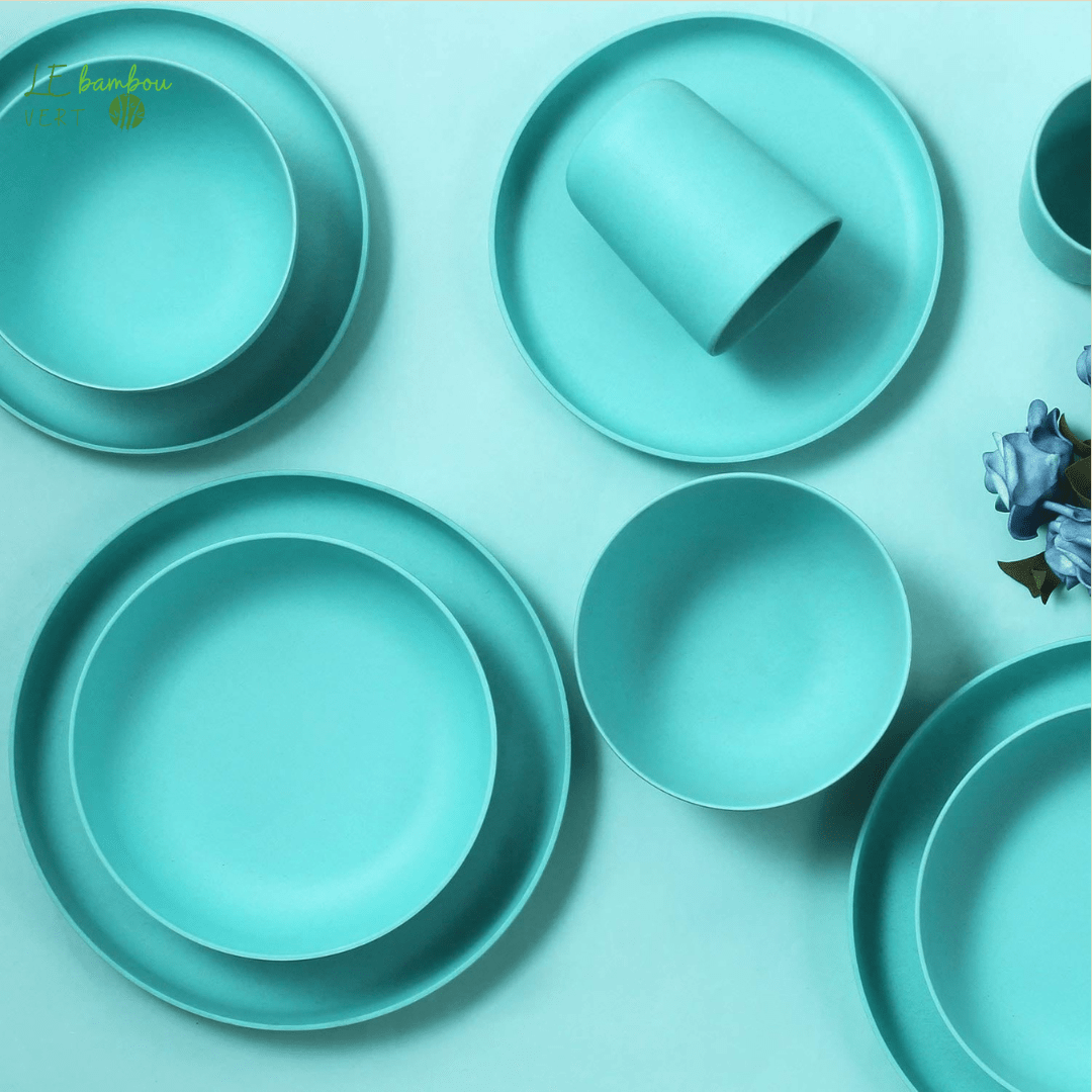 Set de Table Bleu en Fibre de Bambou 10Pcs 32887550561-10pcs for 2 person-United States le bambou vert