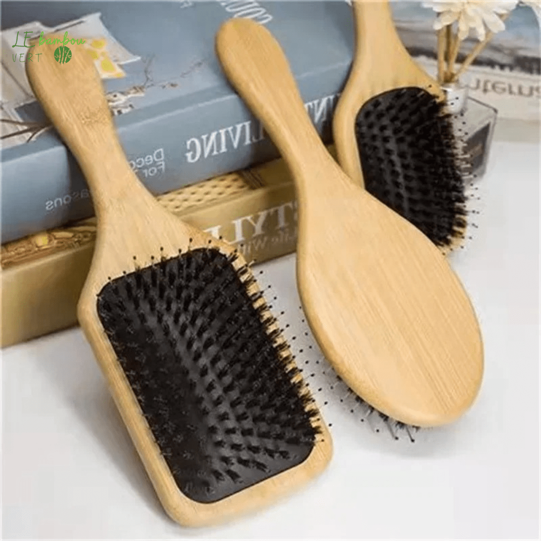 Brosse à cheveux manche en Bambou naturel Antistatique le bambou vert