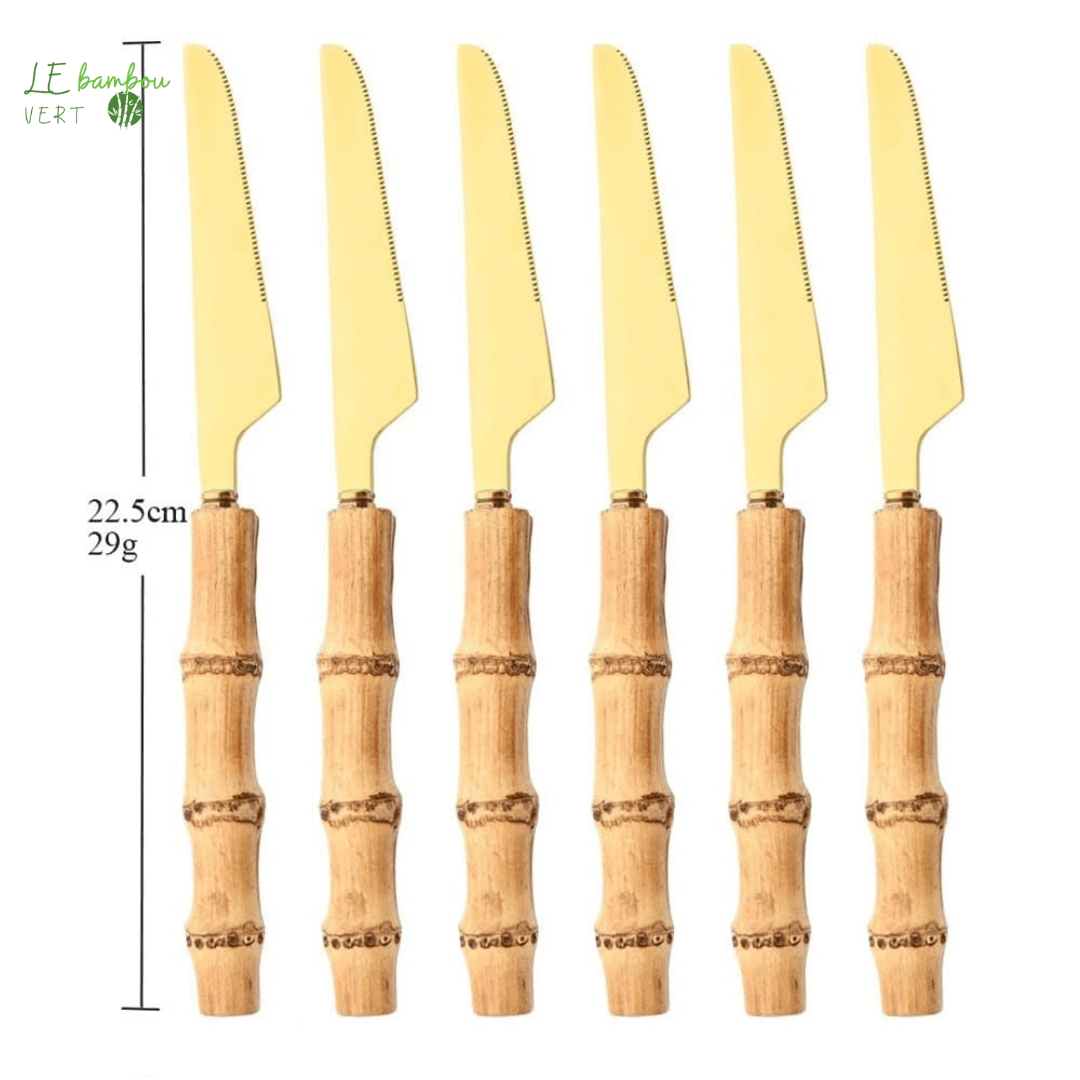 Couteaux en Bambou Naturel et Acier Inoxydable Doré 6pcs 1005003985863160-6Pcs Dinner Knife 1 le bambou vert