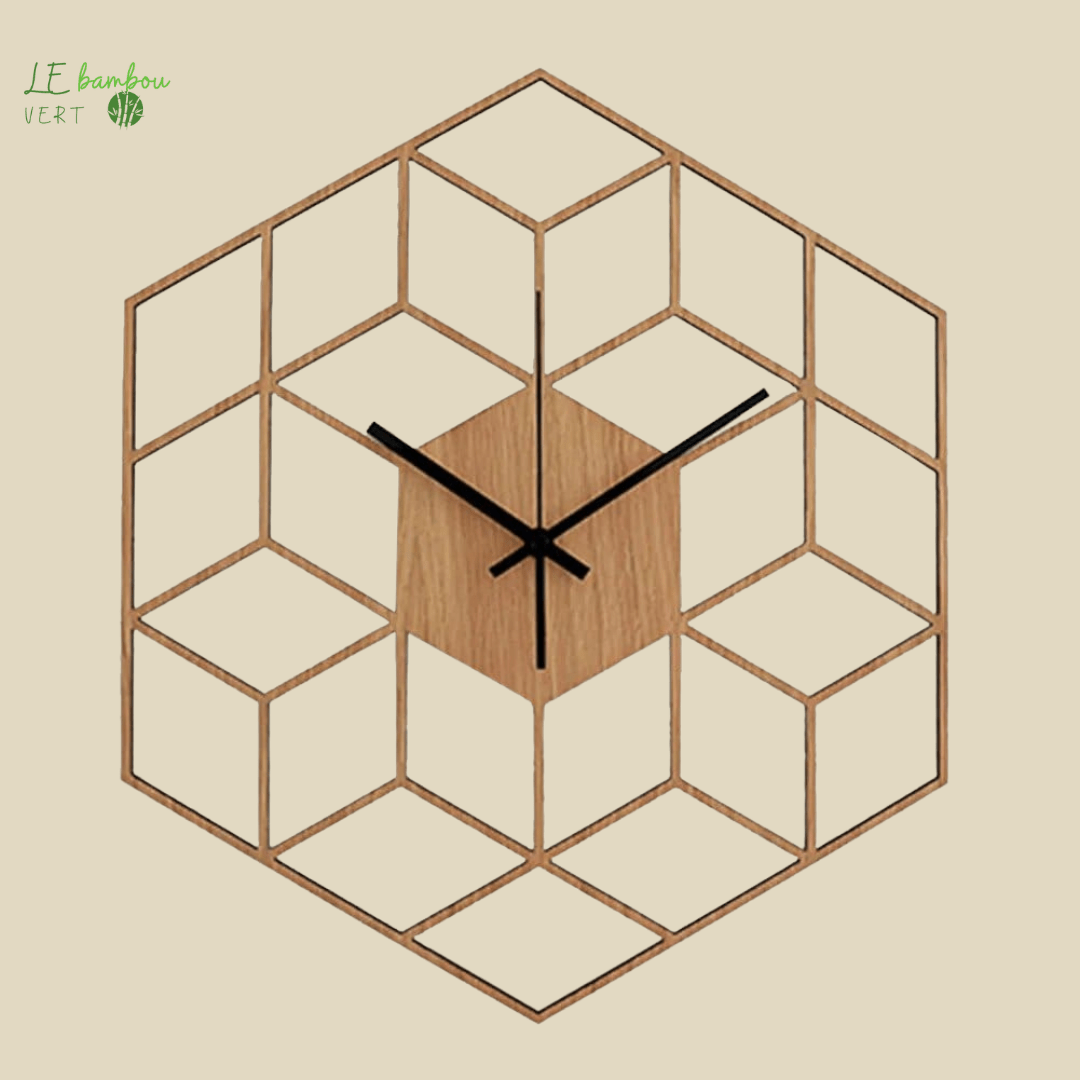 Horloge bambou murale Hexagonal 1005006089622236-Bamboo Color le bambou vert