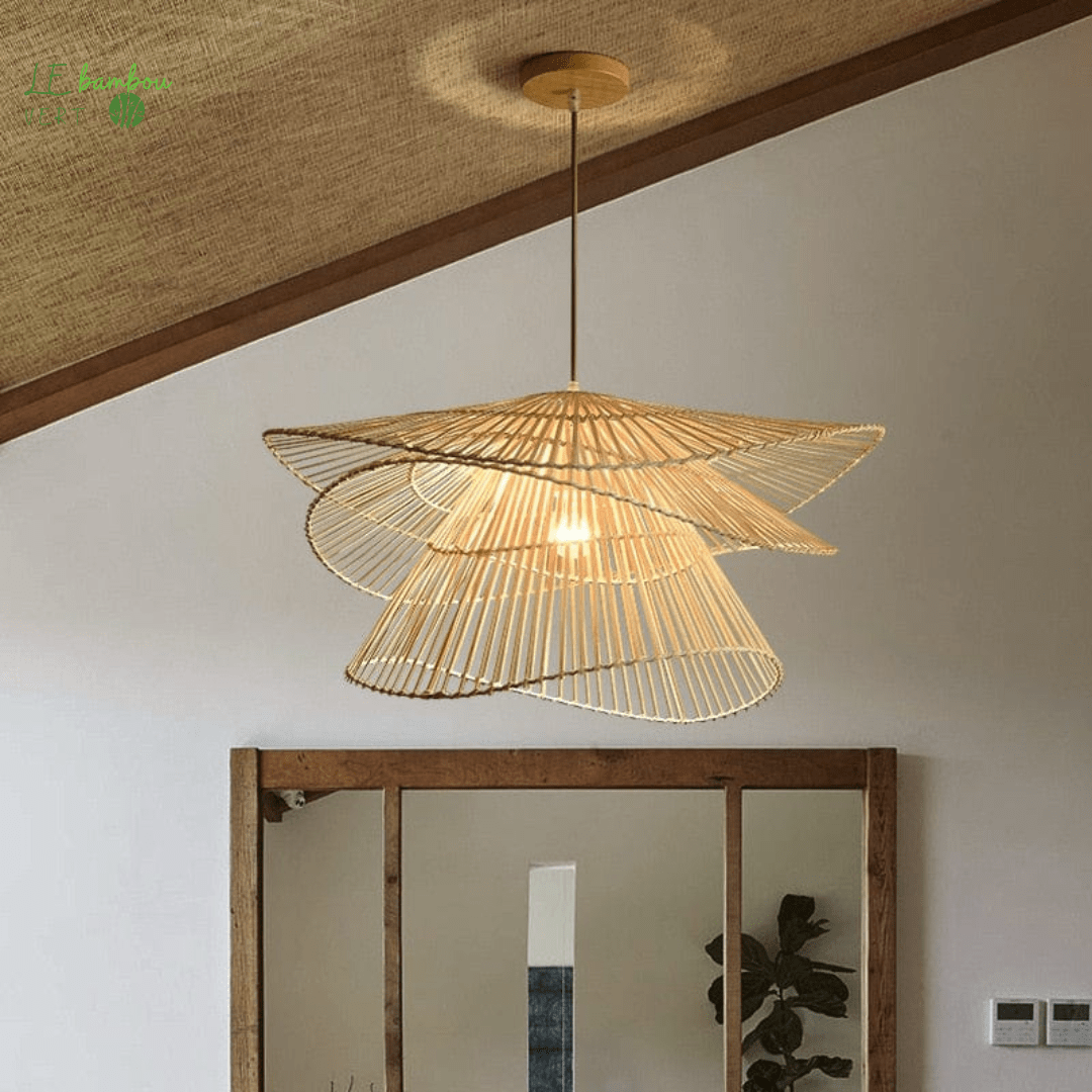 Grand lustre bambou naturel le bambou vert