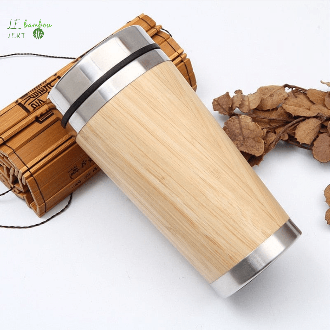 Mug Thermos en Bambou et Acier Inoxydable le bambou vert