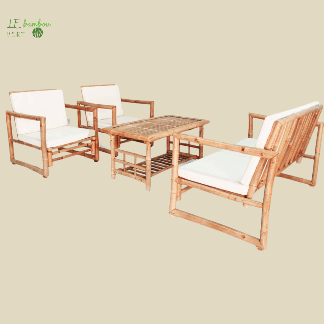 Salon de jardin en gros bambou 4 pcs 8718475507222 43159 le bambou vert