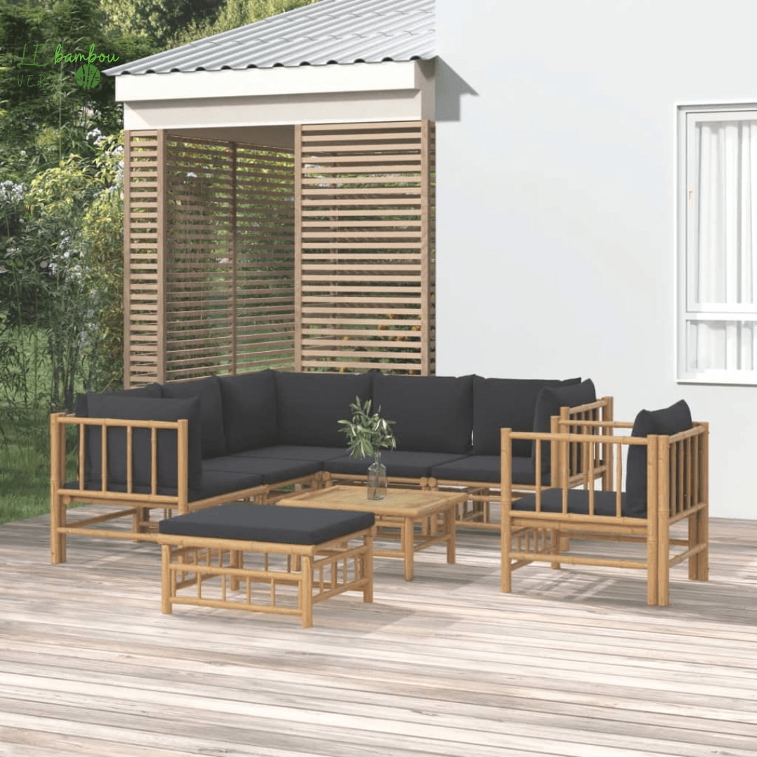 Salon de jardin en bambou naturel 8 pcs 8720845745509 3155222 le bambou vert